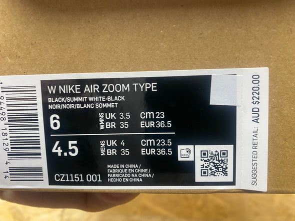 NIKE AIR ZOOM TYPE (W) CZ1151-001 / BLACK - WHITE