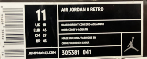 Air Jordan 8 Retro 'Aqua' 2007 (M) 305381 041 / us11 / deadstock