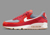 NIKE AIR MAX 90 PREMIUM (M) DH4621-600 / GYM-RED / PALE IVORY / SMOKE GREY