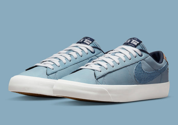 NIKE ZOOM BLAZER SB LOW PRO PRM (M)  DM8890-100 / SUMMIT WHITE / MIDNIGHT NAVY